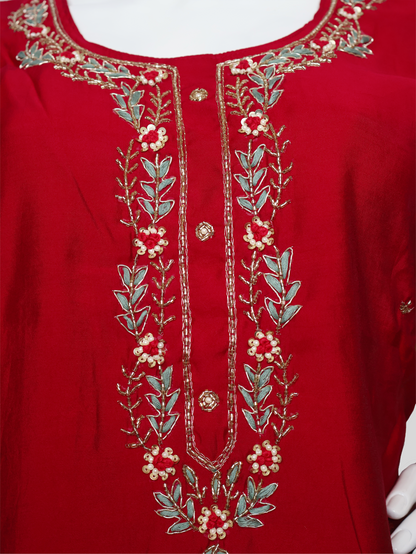 Embroidered Straight Kurta Set with Pant and Dupatta