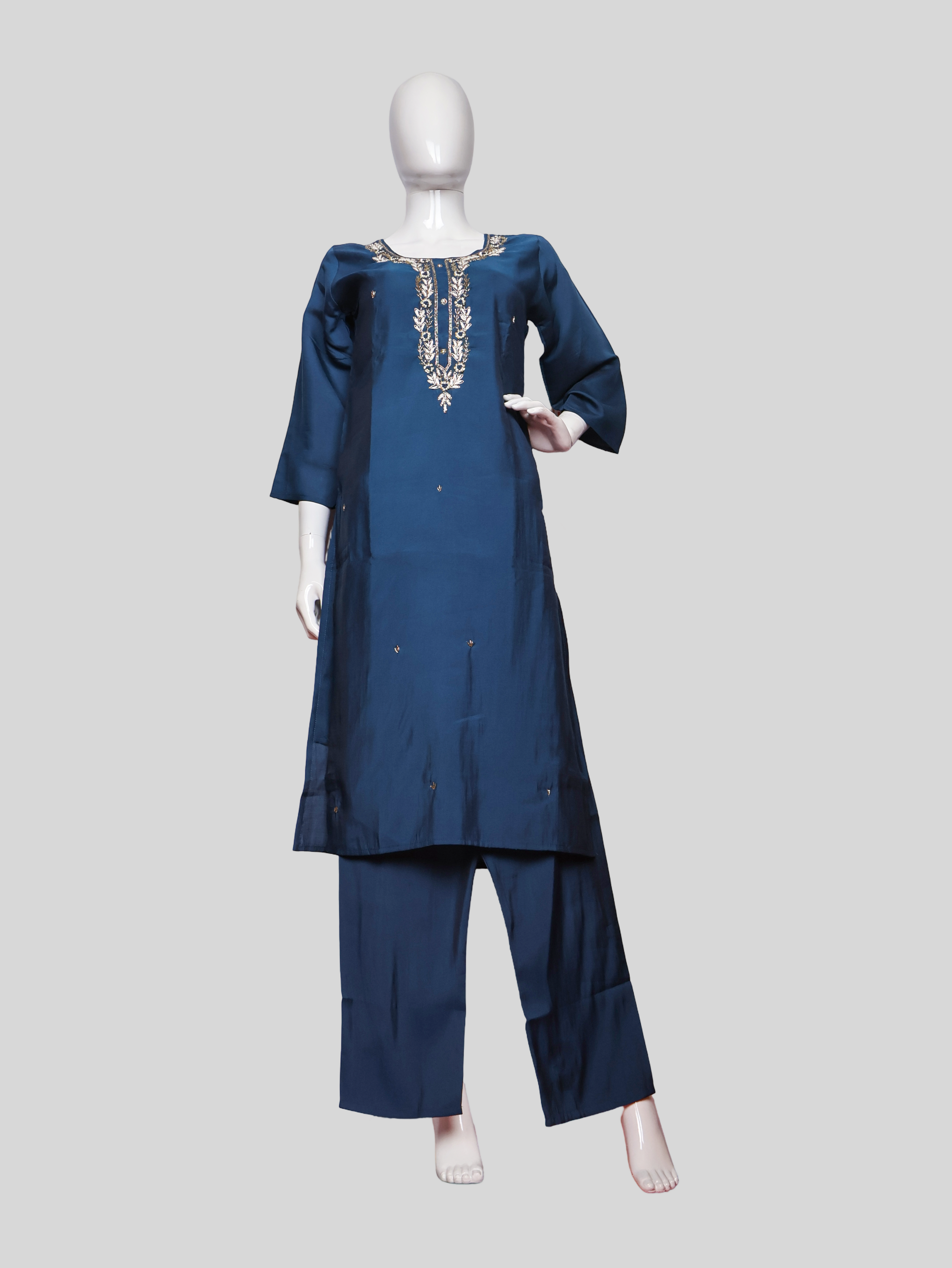 Embroidered Straight Kurta Set with Pant and Dupatta