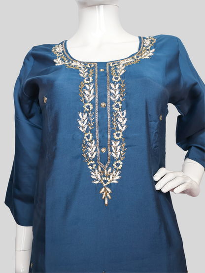 Embroidered Straight Kurta Set with Pant and Dupatta