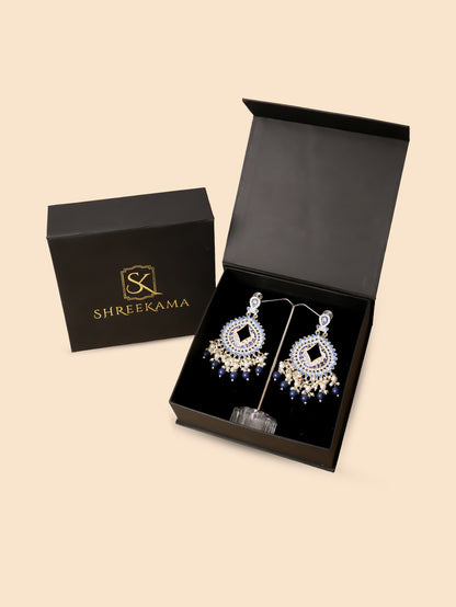 Gold-Toned &amp; Chandbali Earrings with Crystals and Pearls for Women by Shreekama Purple Fashion Jewelry for Party Festival Wedding Occasion in Noida