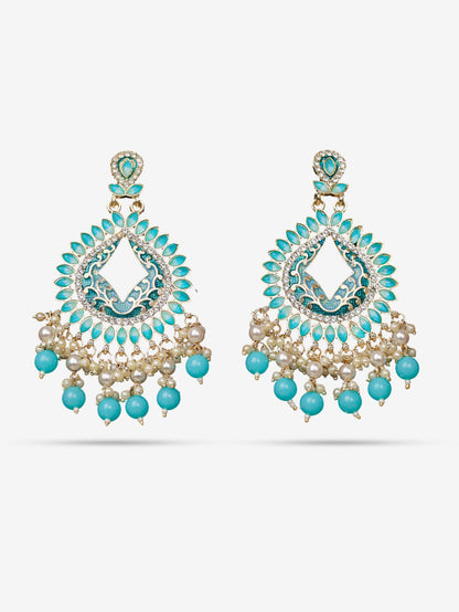 Gold-Toned &amp; Chandbali Earrings with Crystals and Pearls for Women by Shreekama Sky Blue Fashion Jewelry for Party Festival Wedding Occasion in Noida