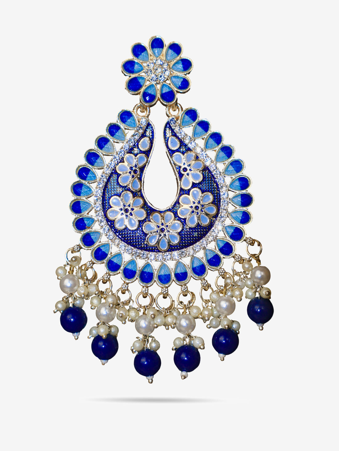 Jewels Chandbali Earrings for Women with Kundan Stones and Beads by Shreekama Navy Blue Fashion Jewelry for Party Festival Wedding Occasion in Noida