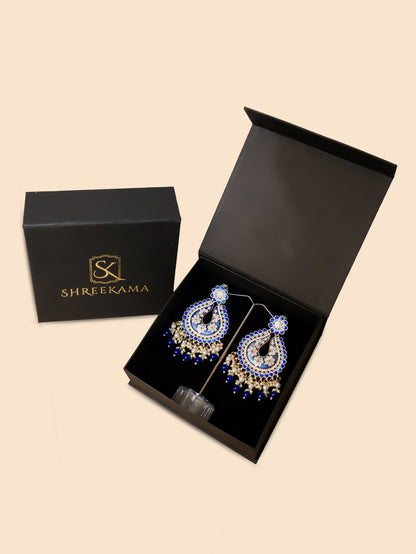 Jewels Chandbali Earrings for Women with Kundan Stones and Beads by Shreekama Navy Blue Fashion Jewelry for Party Festival Wedding Occasion in Noida