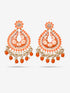 Jewels Chandbali Earrings for Women with Kundan Stones and Beads by Shreekama Orange Fashion Jewelry for Party Festival Wedding Occasion in Noida
