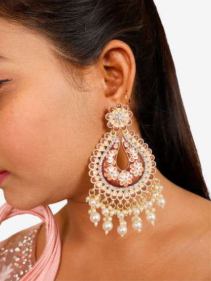 Jewels Chandbali Earrings for Women with Kundan Stones and Beads by Shreekama Brown Fashion Jewelry for Party Festival Wedding Occasion in Noida