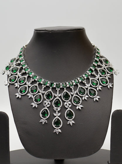 Green Stones Reverse AD Necklace Set with Earings Fashion Jewelry for Party Festival Wedding Occasion in Noida