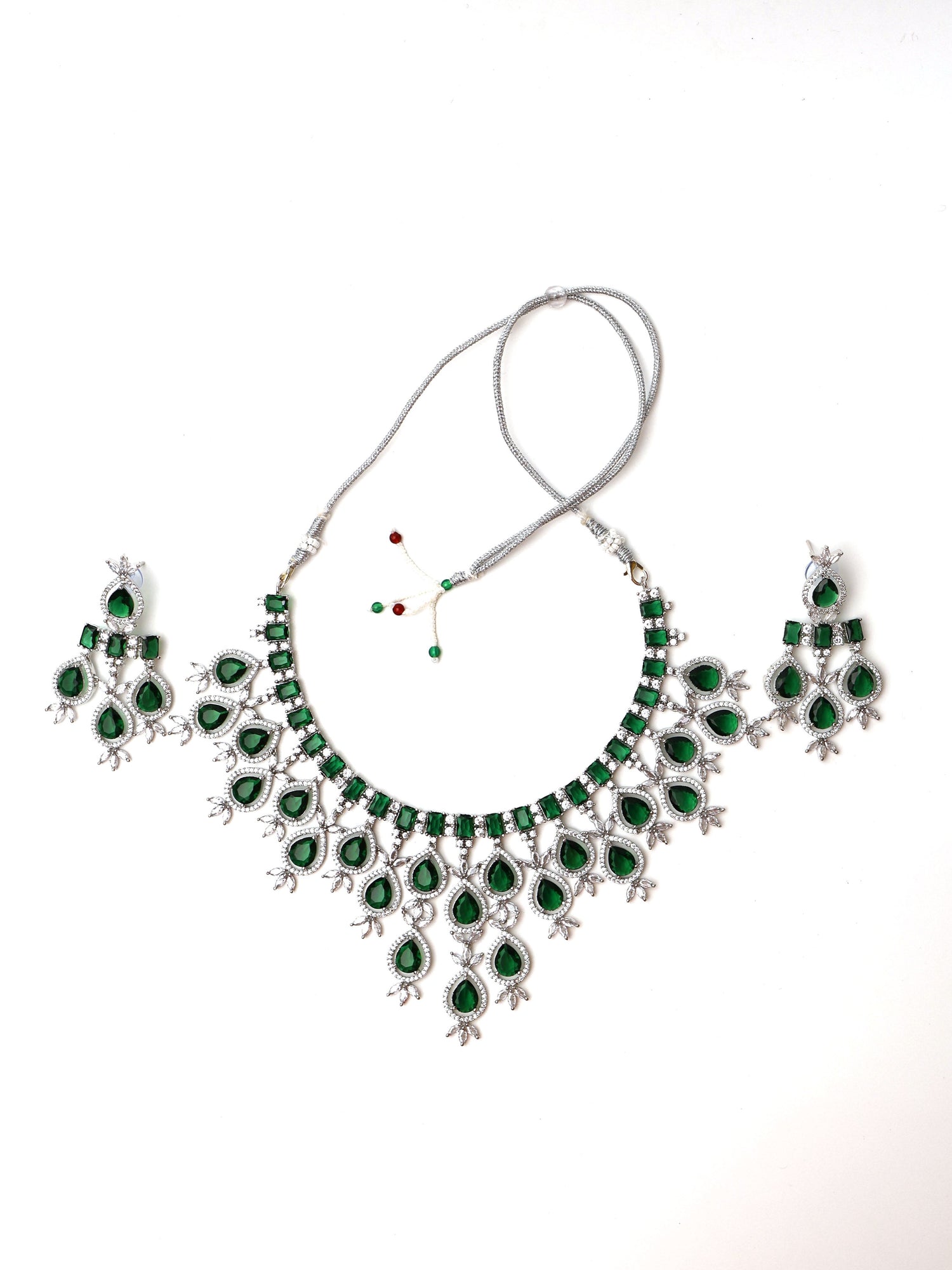 Green Stones Reverse AD Necklace Set with Earings Fashion Jewelry for Party Festival Wedding Occasion in Noida