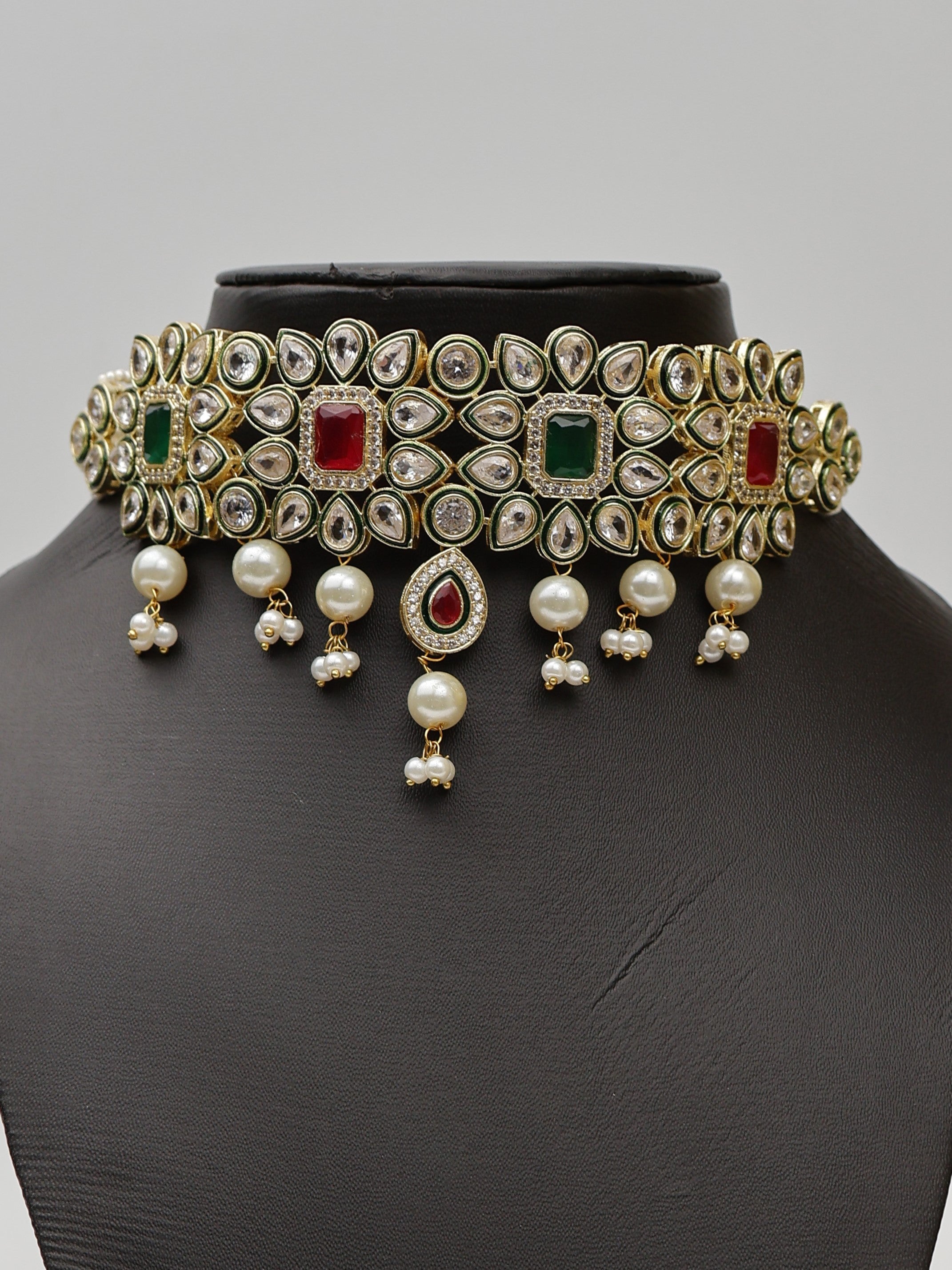 Red and Green Necklace Set Fashion Jewelry for Party Festival Wedding Occasion in Noida