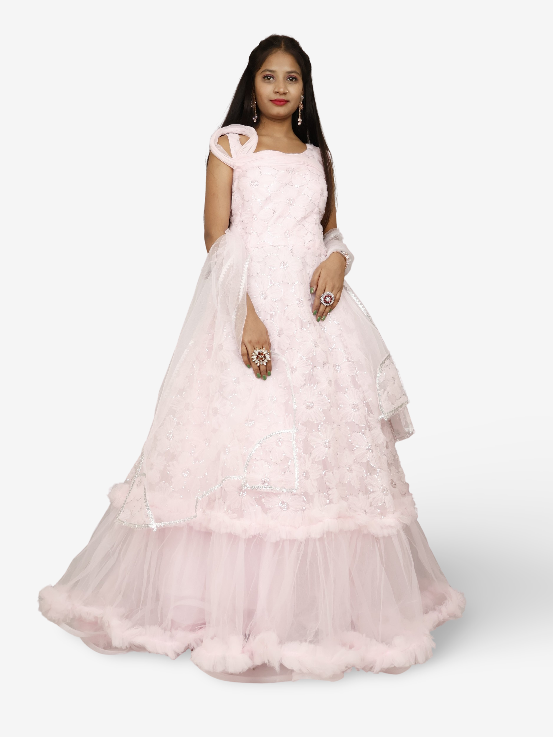 Pink Net Fabric Gown with Sequin Work by Shreekama Pink Designer Gowns for Party Festival Wedding Occasion in Noida