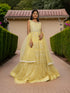 Net Fabric Gown with Pearl & Embroidery by Shreekama Lemon Yellow Designer Gowns for Party Festival Wedding Occasion in Noida