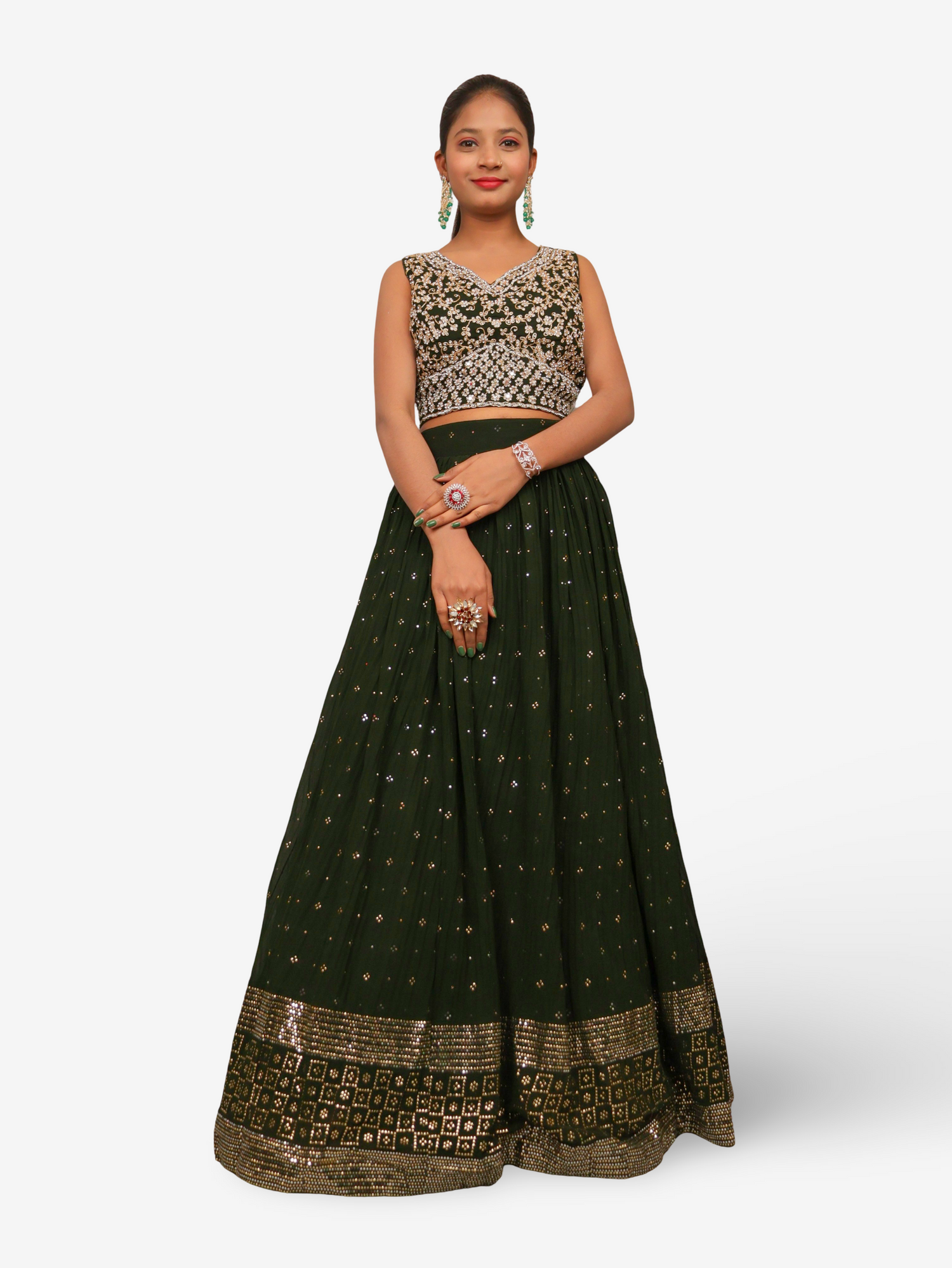 Designer Lehenga &amp; choli with dupatta for Women by Shreekama Dark Green Designer Lehenga for Party Festival Wedding Occasion in Noida