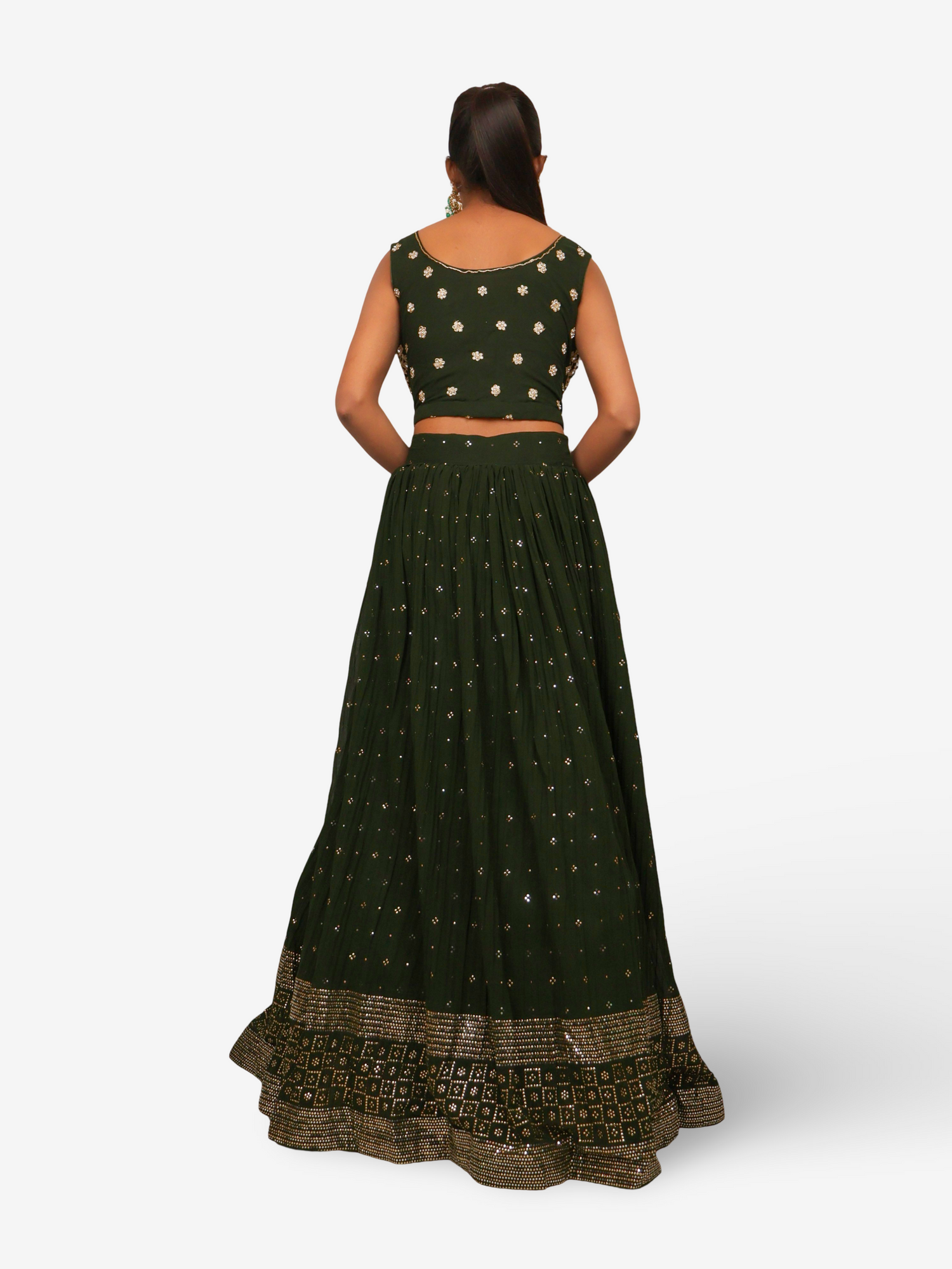 Designer Lehenga &amp; choli with dupatta for Women by Shreekama Dark Green Designer Lehenga for Party Festival Wedding Occasion in Noida