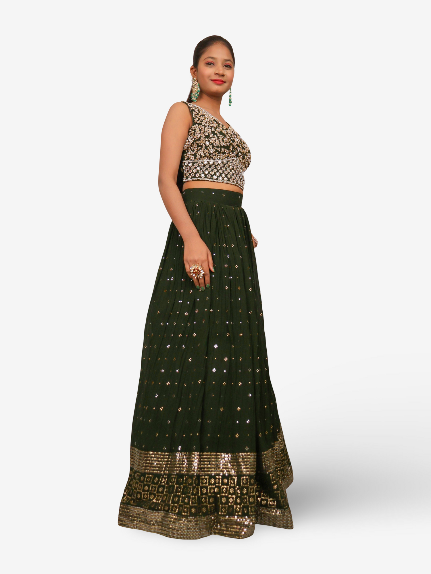 Designer Lehenga &amp; choli with dupatta for Women by Shreekama Dark Green Designer Lehenga for Party Festival Wedding Occasion in Noida