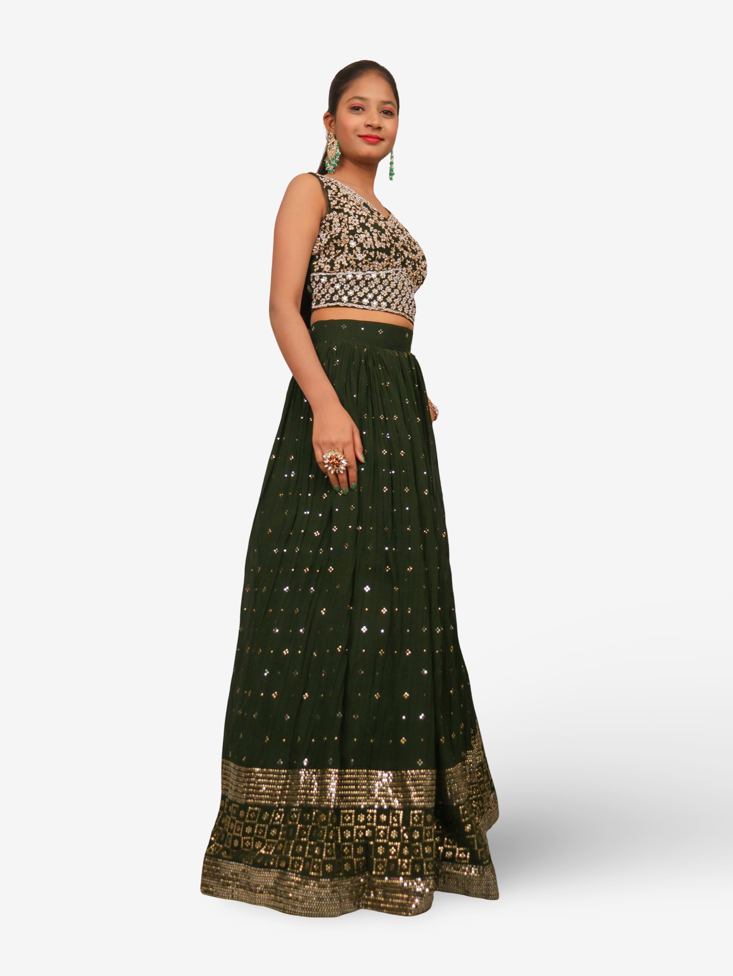 Designer Lehenga &amp; choli with dupatta for Women by Shreekama Dark Green Designer Lehenga for Party Festival Wedding Occasion in Noida