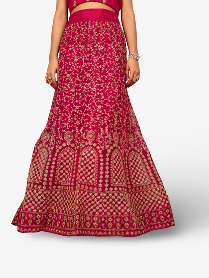 Semi-Stitched Lehenga with Soft Net Fabric &amp; Zari Thread Work by Shreekama Rani Color Semi-Stitched Lehenga for Party Festival Wedding Occasion in Noida