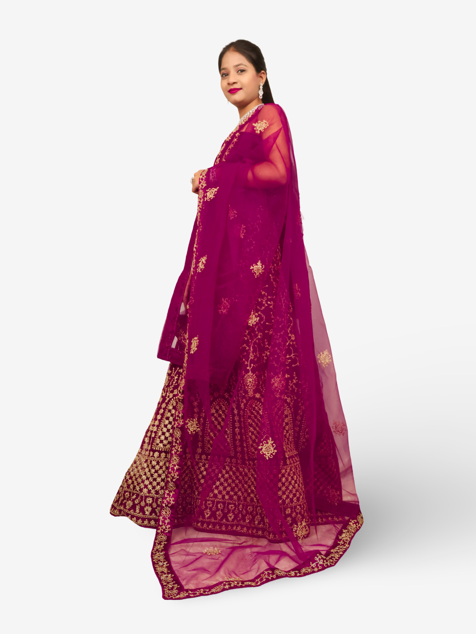 Semi-Stitched Lehenga with Soft Net Fabric &amp; Zari Thread Work by Shreekama Wine Semi-Stitched Lehenga for Party Festival Wedding Occasion in Noida