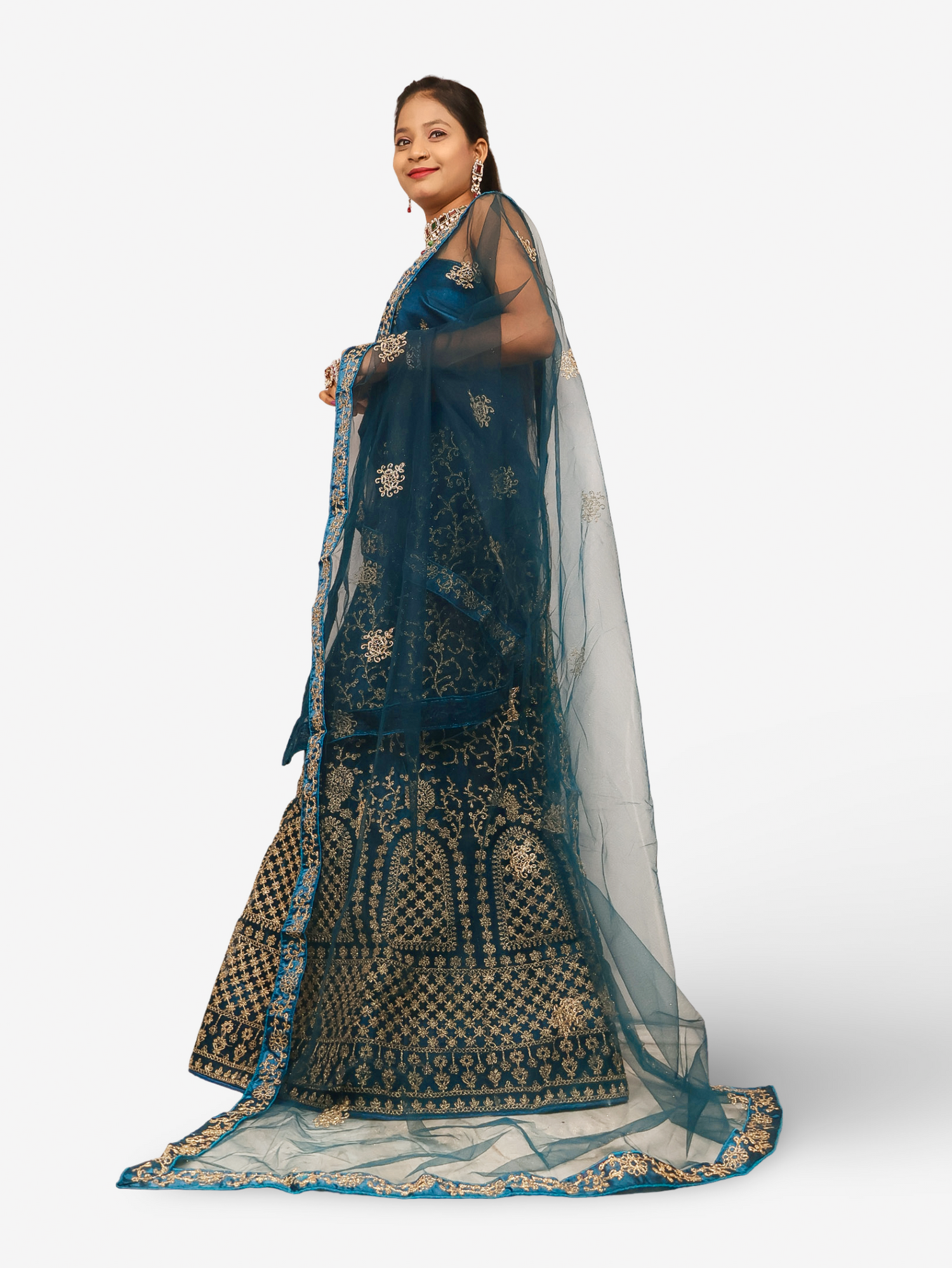 Semi-Stitched Lehenga with Soft Net Fabric &amp; Zari Thread Work by Shreekama Royal Blue Semi-Stitched Lehenga for Party Festival Wedding Occasion in Noida