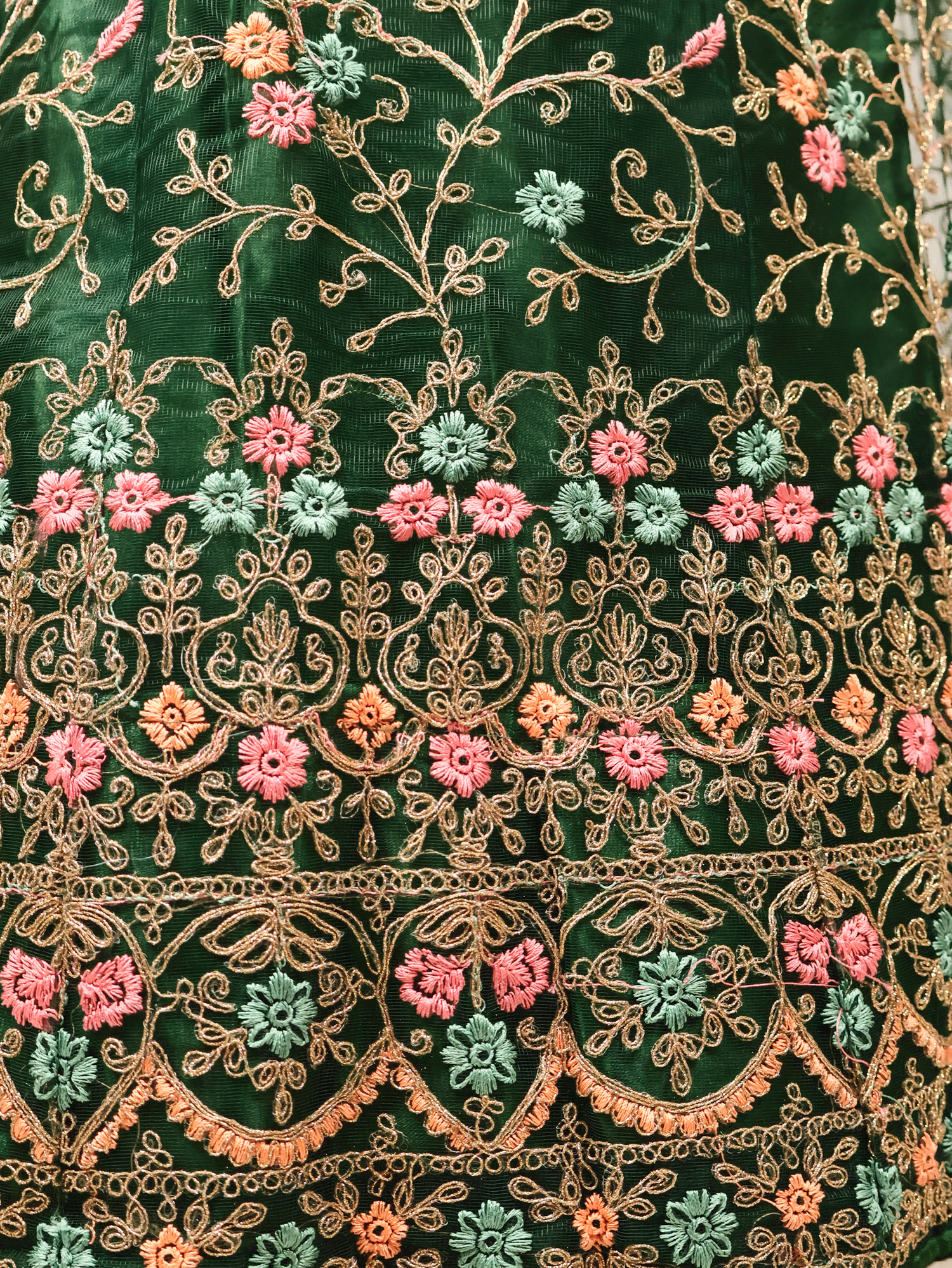 Semi-Stitched Lehenga with Embroidery &amp; Zari Thread Work by Shreekama Dark Green Semi-Stitched Lehenga for Party Festival Wedding Occasion in Noida