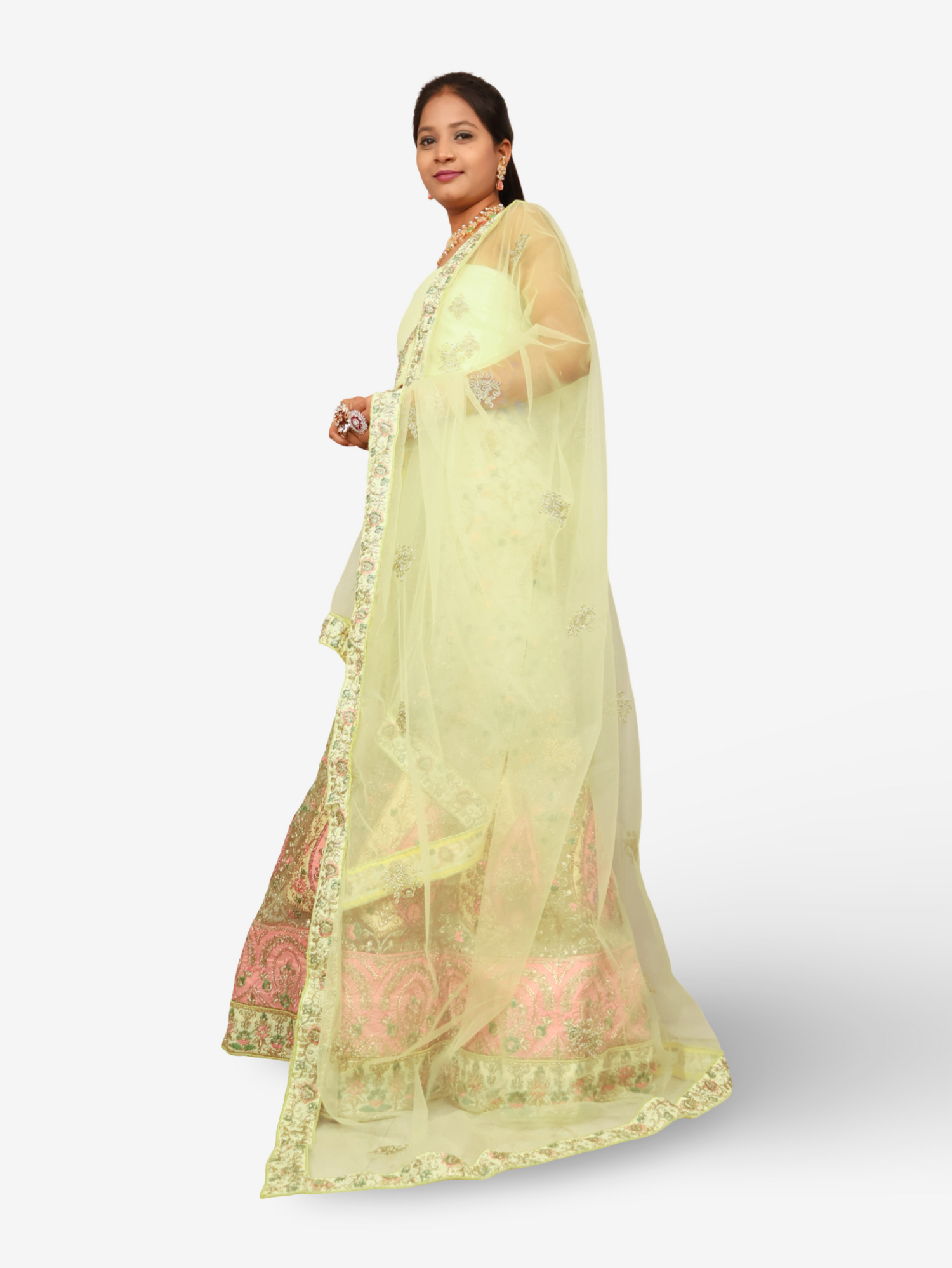 Semi-Stitched Lehenga with Soft Net Fabric &amp; Zari Thread Work by Shreekama Lemon Yellow Semi-Stitched Lehenga for Party Festival Wedding Occasion in Noida