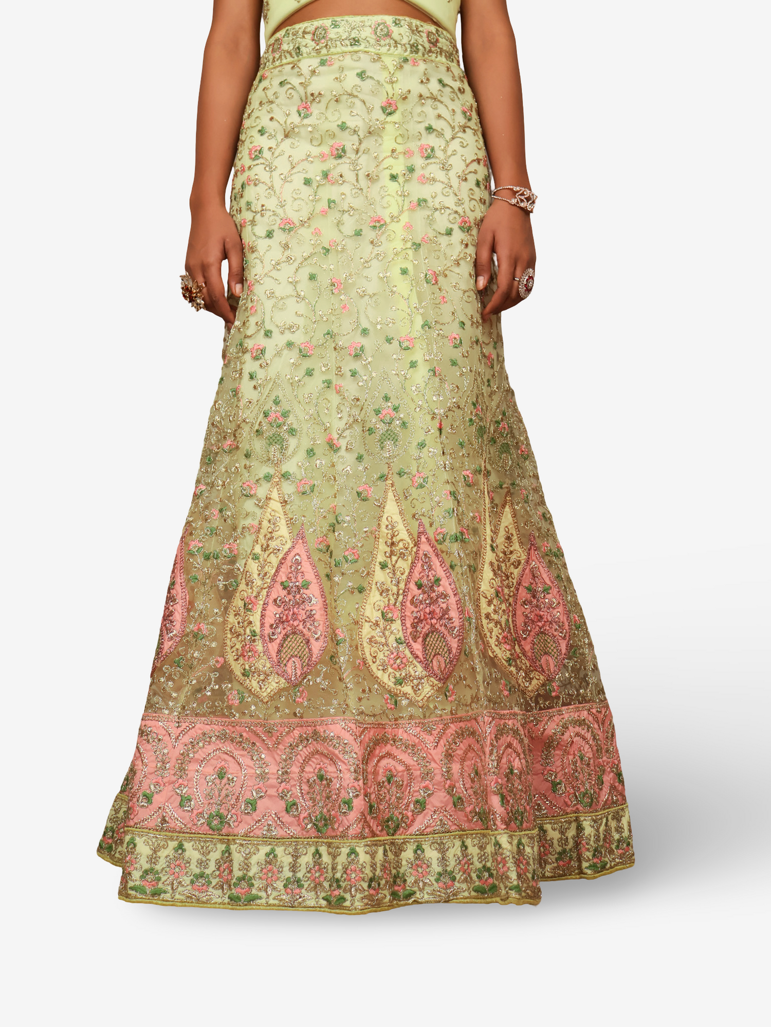 Semi-Stitched Lehenga with Soft Net Fabric &amp; Zari Thread Work by Shreekama Lemon Yellow Semi-Stitched Lehenga for Party Festival Wedding Occasion in Noida