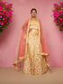 Semi-Stitched Lehenga with Soft Net Fabric & Zari Thread Work by Shreekama Gold & Pink Semi-Stitched Lehenga for Party Festival Wedding Occasion in Noida
