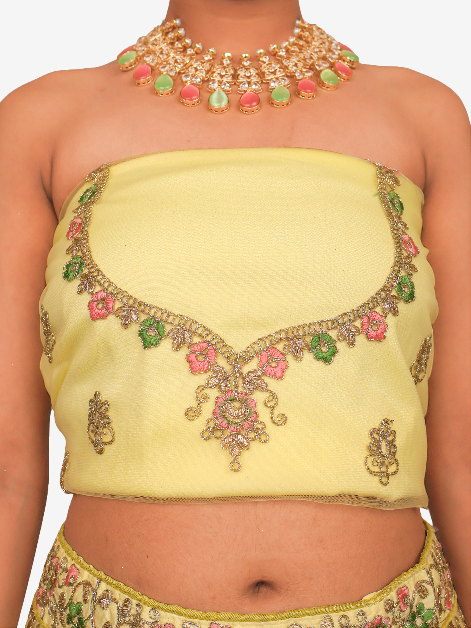 Semi-Stitched Lehenga with Soft Net Fabric &amp; Zari Thread Work by Shreekama