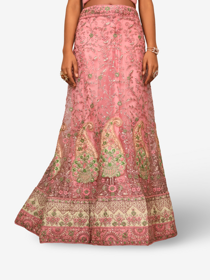 Semi-Stitched Lehenga with Soft Net Fabric &amp; Zari Thread Work by Shreekama Pink Semi-Stitched Lehenga for Party Festival Wedding Occasion in Noida