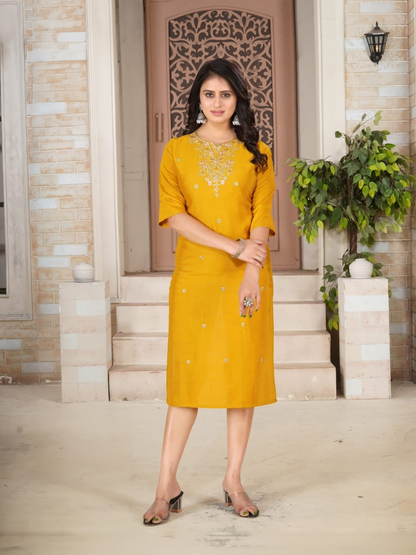 Cotton Kurti with Beautifully Embroidered Neckline